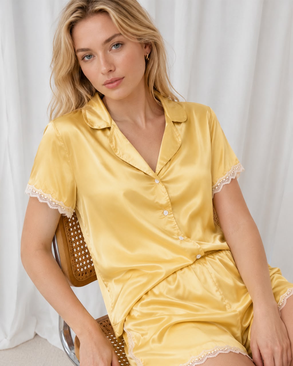 butter yellow Satin Set